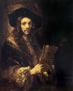 Rembrandt van rijn Portrait of a young madn holding a book oil painting on canvas